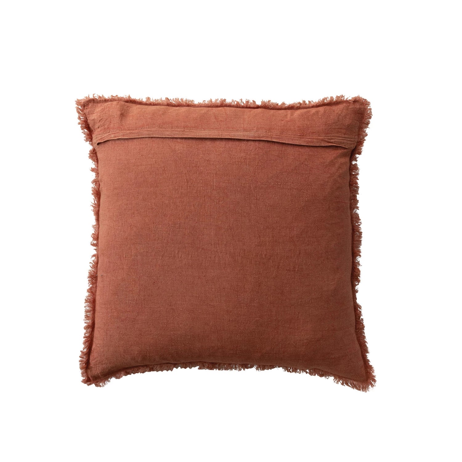 Rust Square Stonewashed Linen Pillow w/ Fringe