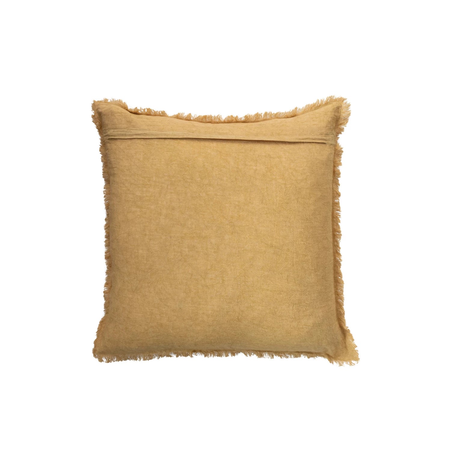 Mustard Square Stonewashed Linen Pillow w/ Fringe