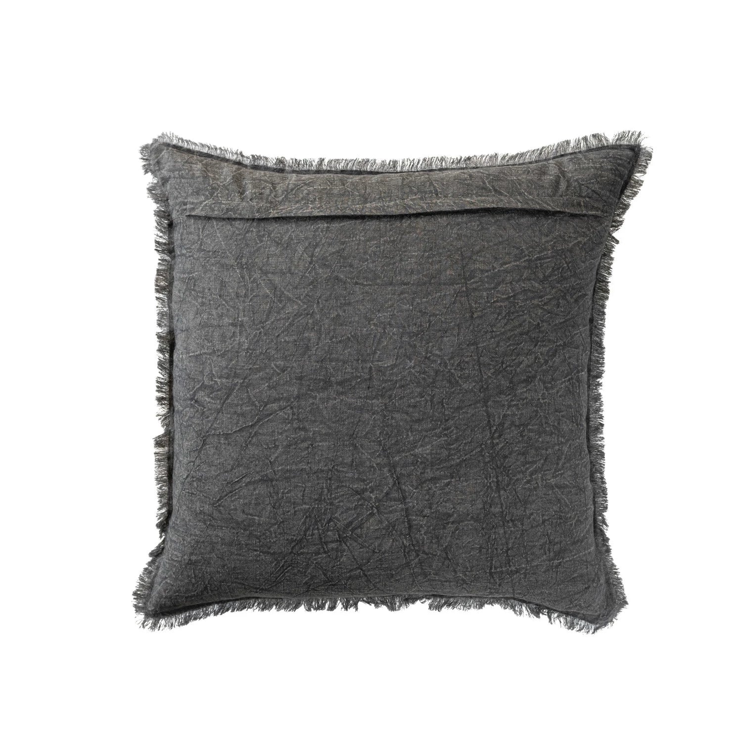 Charcoal Square Stonewashed Linen Pillow w/ Fringe