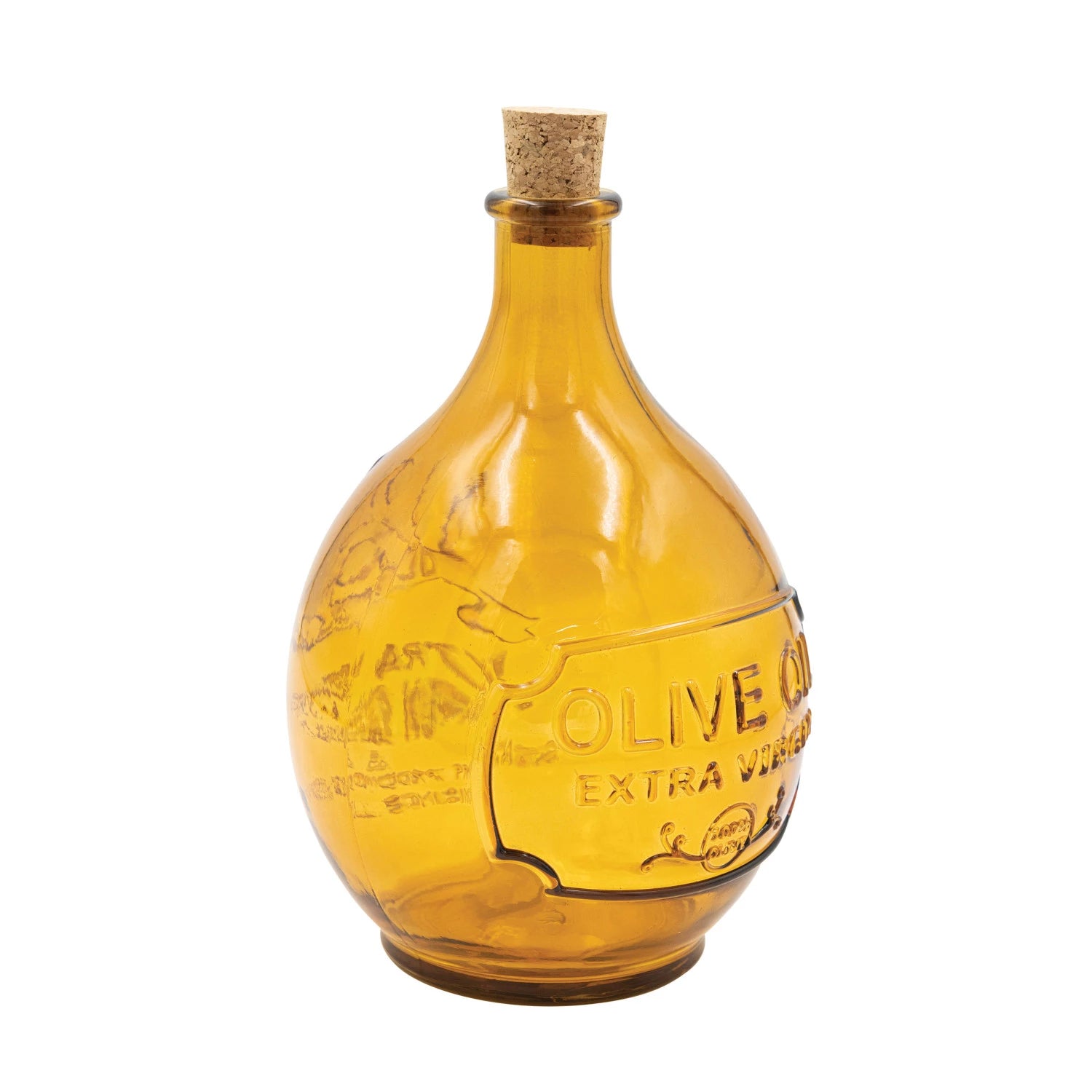 Embossed Recycled Glass Bottle w/ Cork Stopper