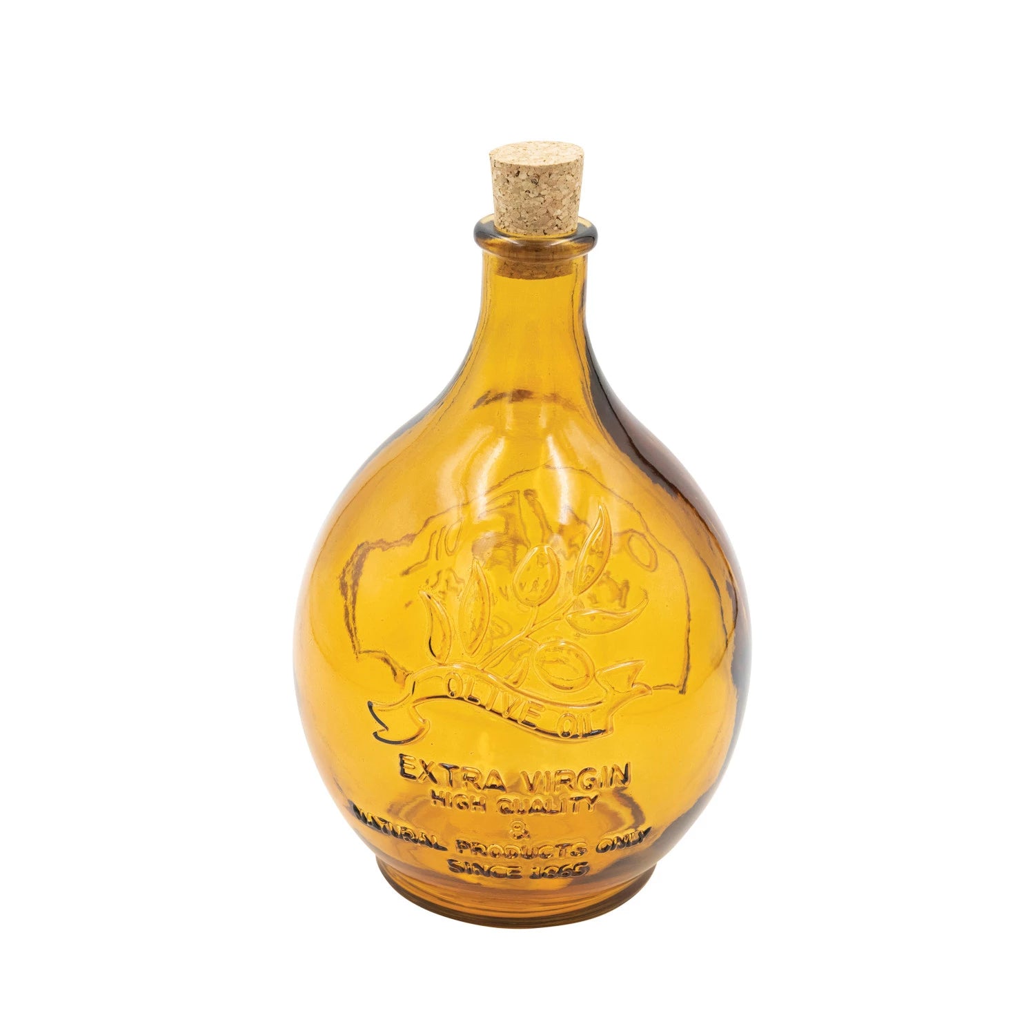 Embossed Recycled Glass Bottle w/ Cork Stopper