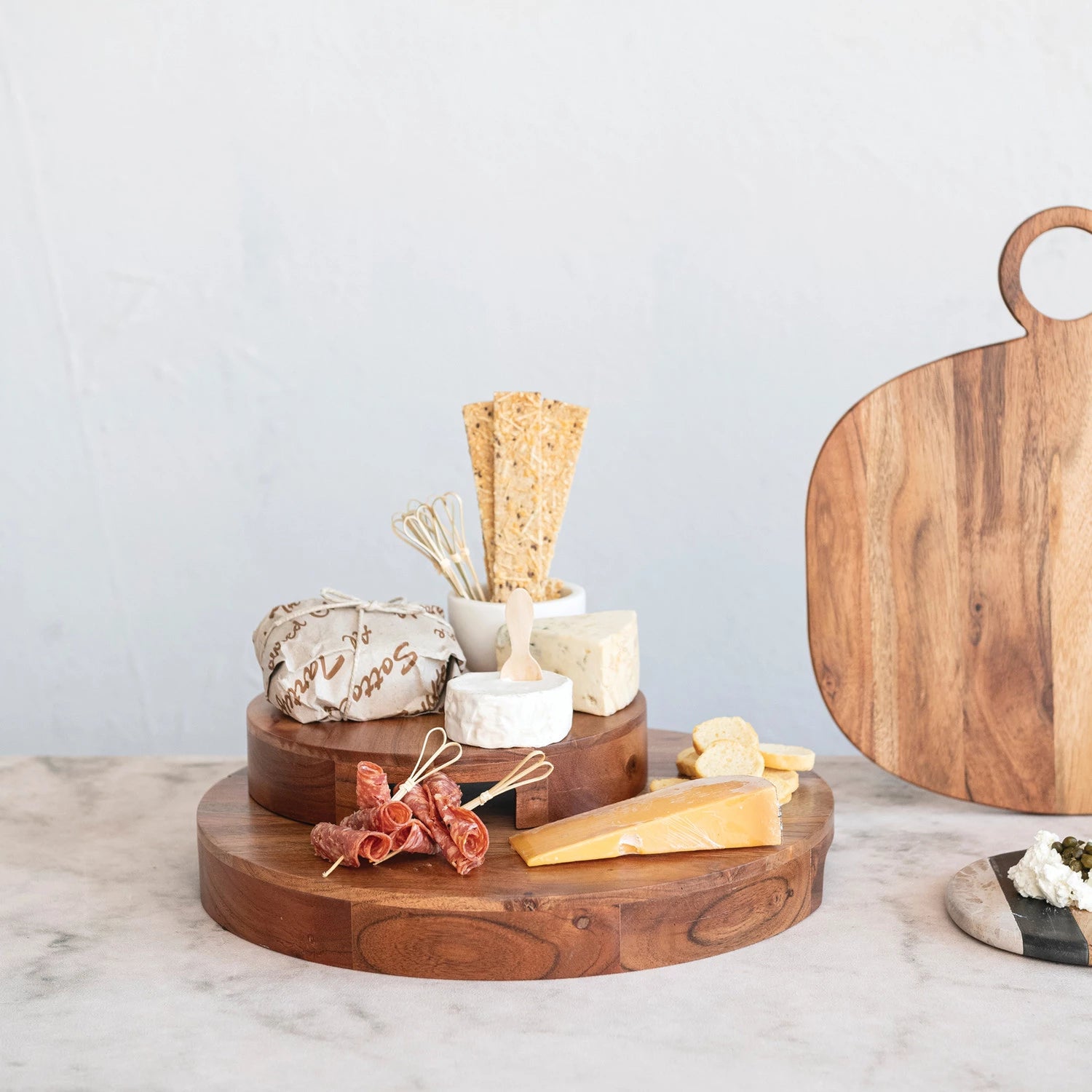 Acacia Wood Pedestal w/ Handles