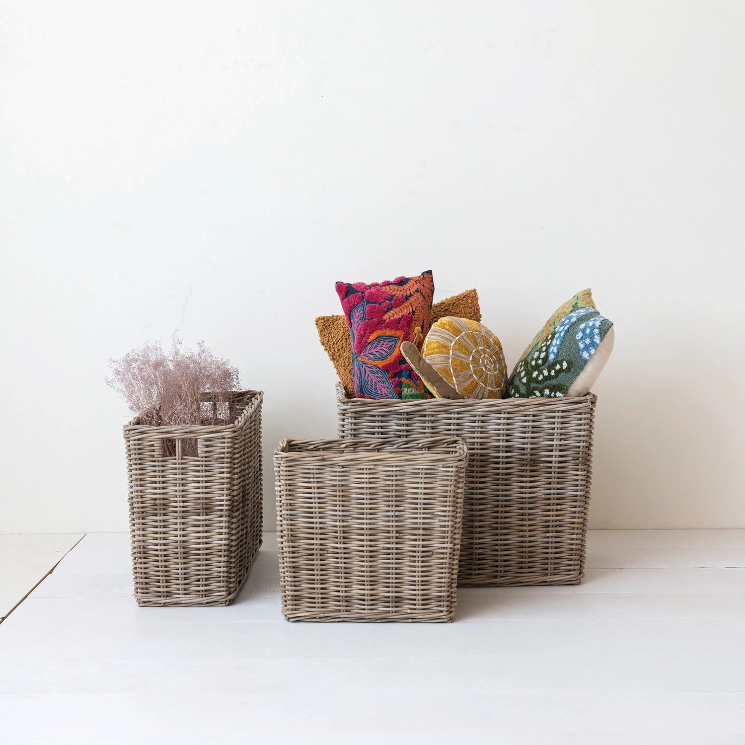 Woven Wicker Rattan Baskets w/ Handles