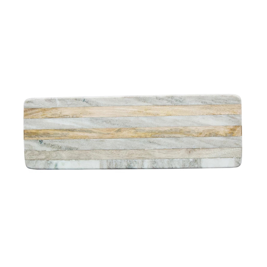 Marble & Mango Wood Cheese/Cutting Board w/ Stripes