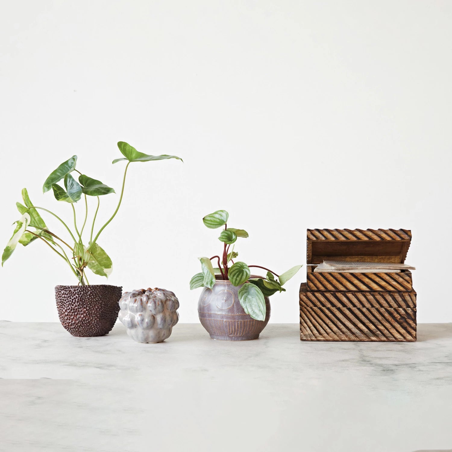 Carved Mango Wood Nesting Boxes S/2
