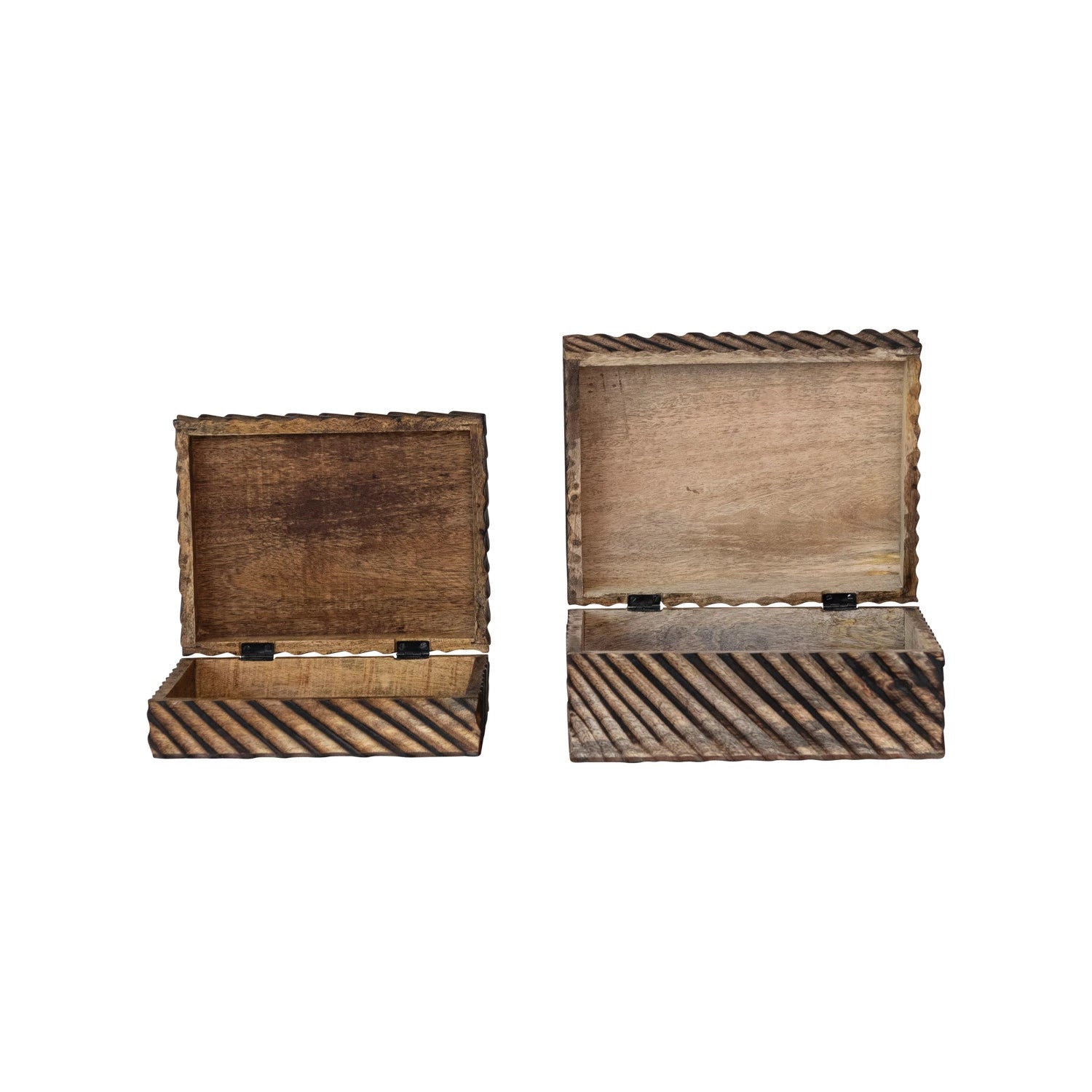 Carved Mango Wood Nesting Boxes S/2