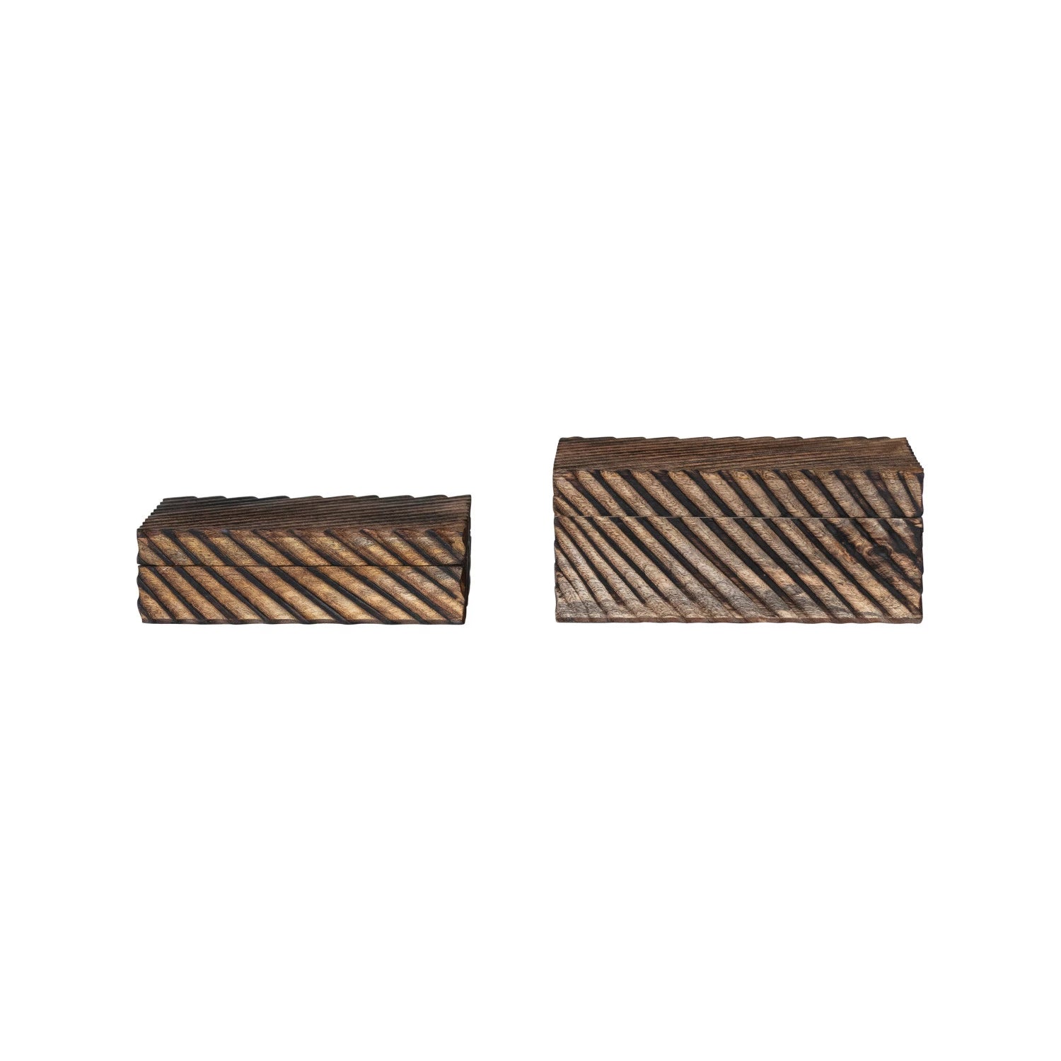 Carved Mango Wood Nesting Boxes S/2