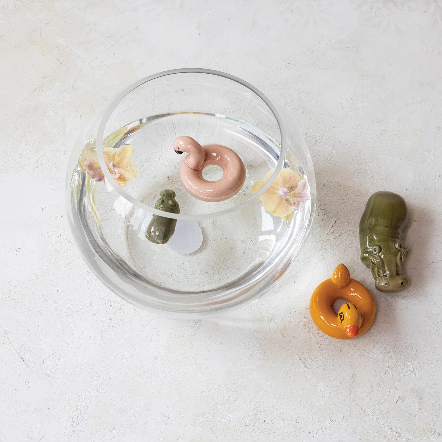 Hand-Painted Stoneware Floating Flamingo/Duck Pool Float