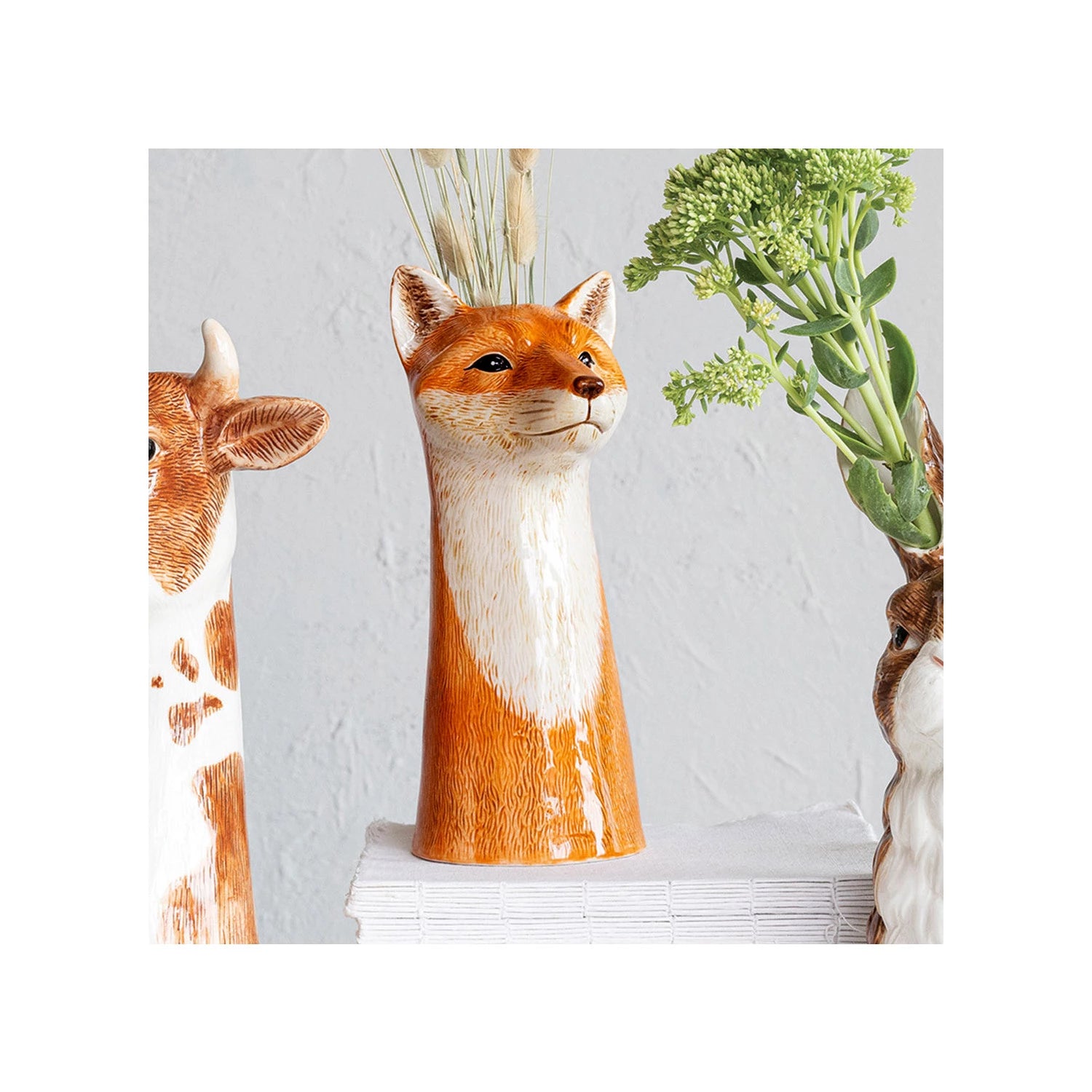 Hand-Painted Stoneware Fox Vase