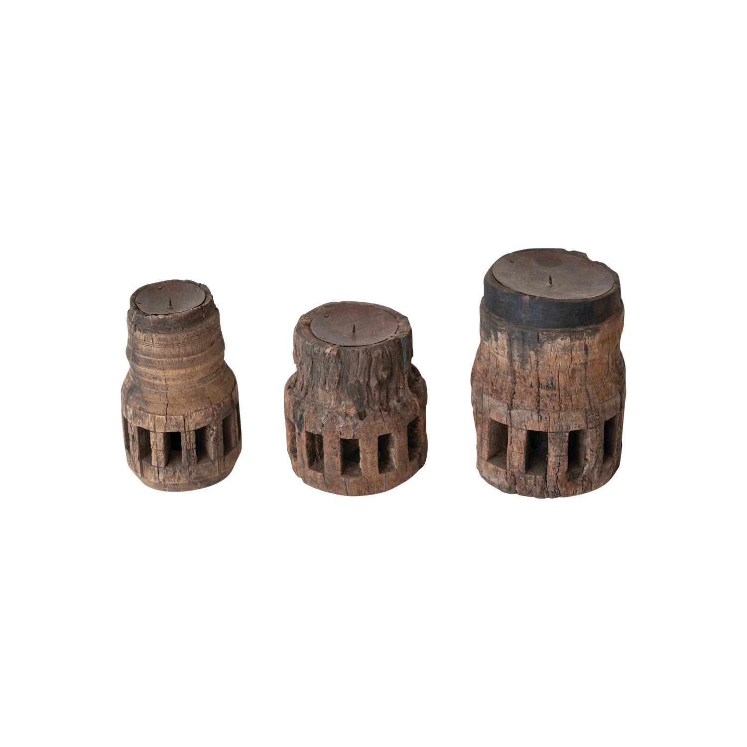 Found Carved Wood Pillar Holder