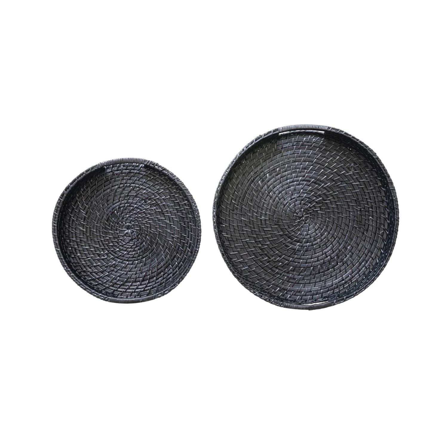Black Hand-Woven Bamboo Round Tray