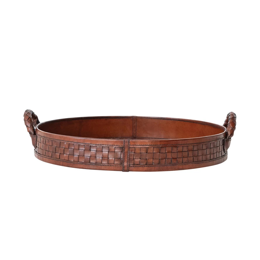 Woven Leather Tray w/ Braided Handles