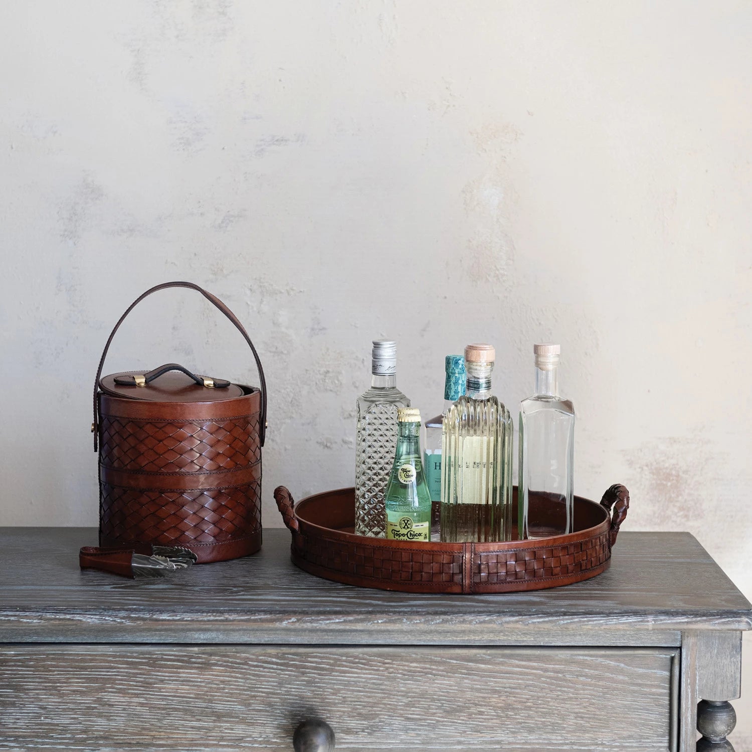 Woven Leather Tray w/ Braided Handles