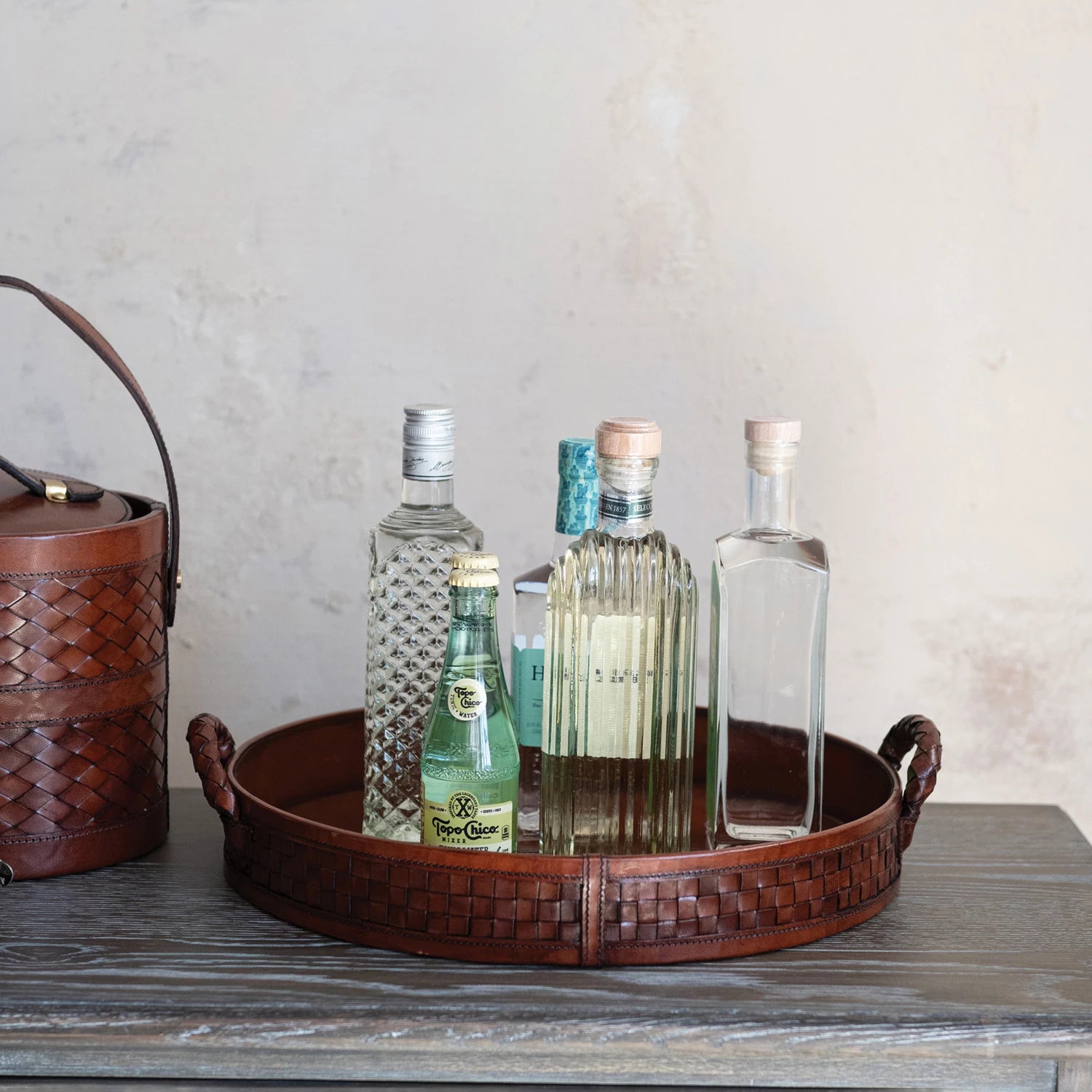 Woven Leather Tray w/ Braided Handles