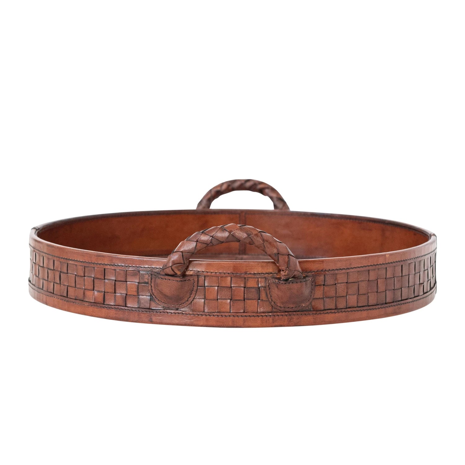 Woven Leather Tray w/ Braided Handles
