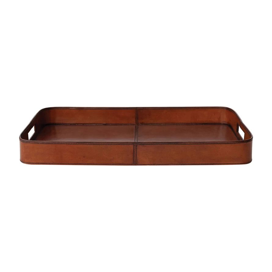 Stitched Leather Tray w/ Handles