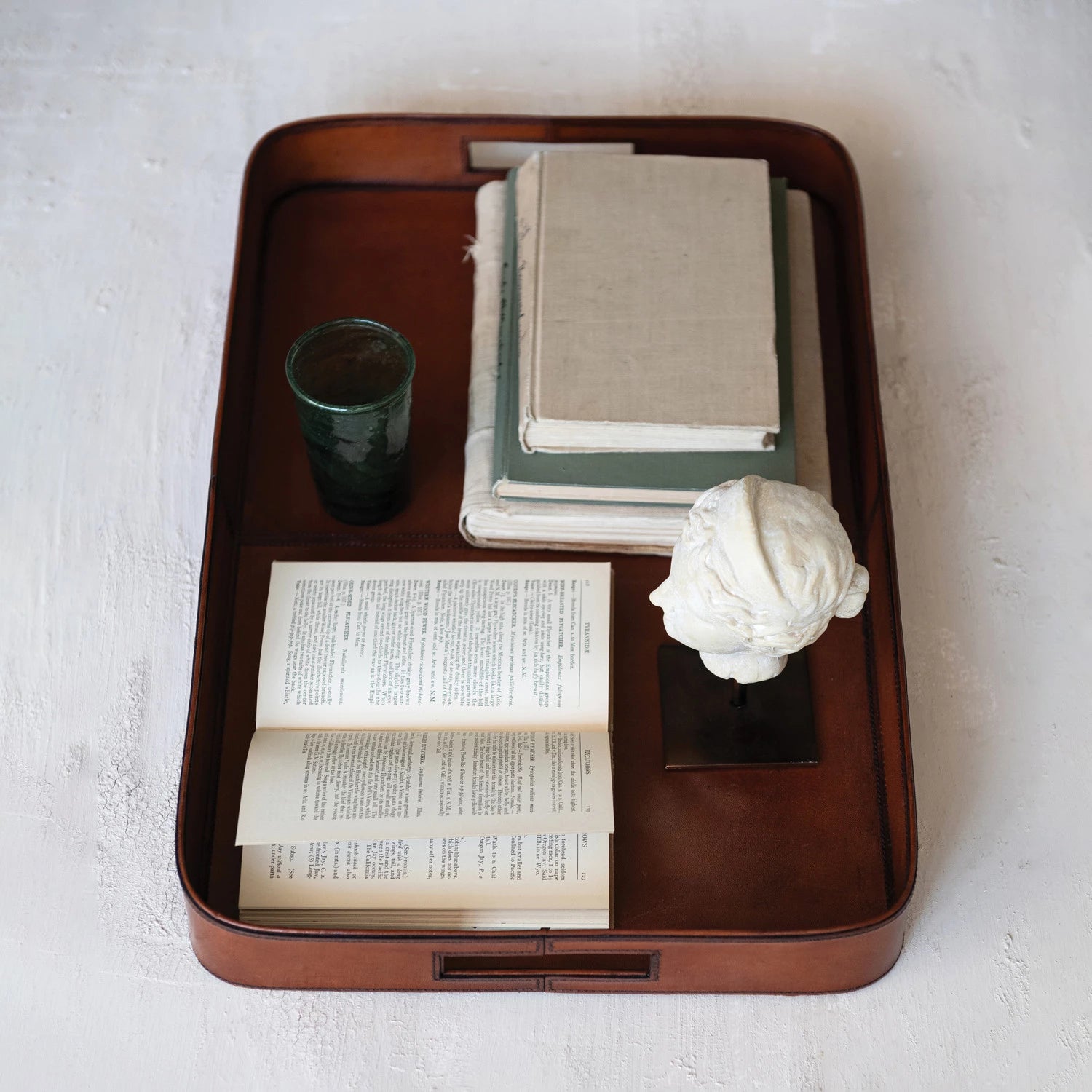 Stitched Leather Tray w/ Handles