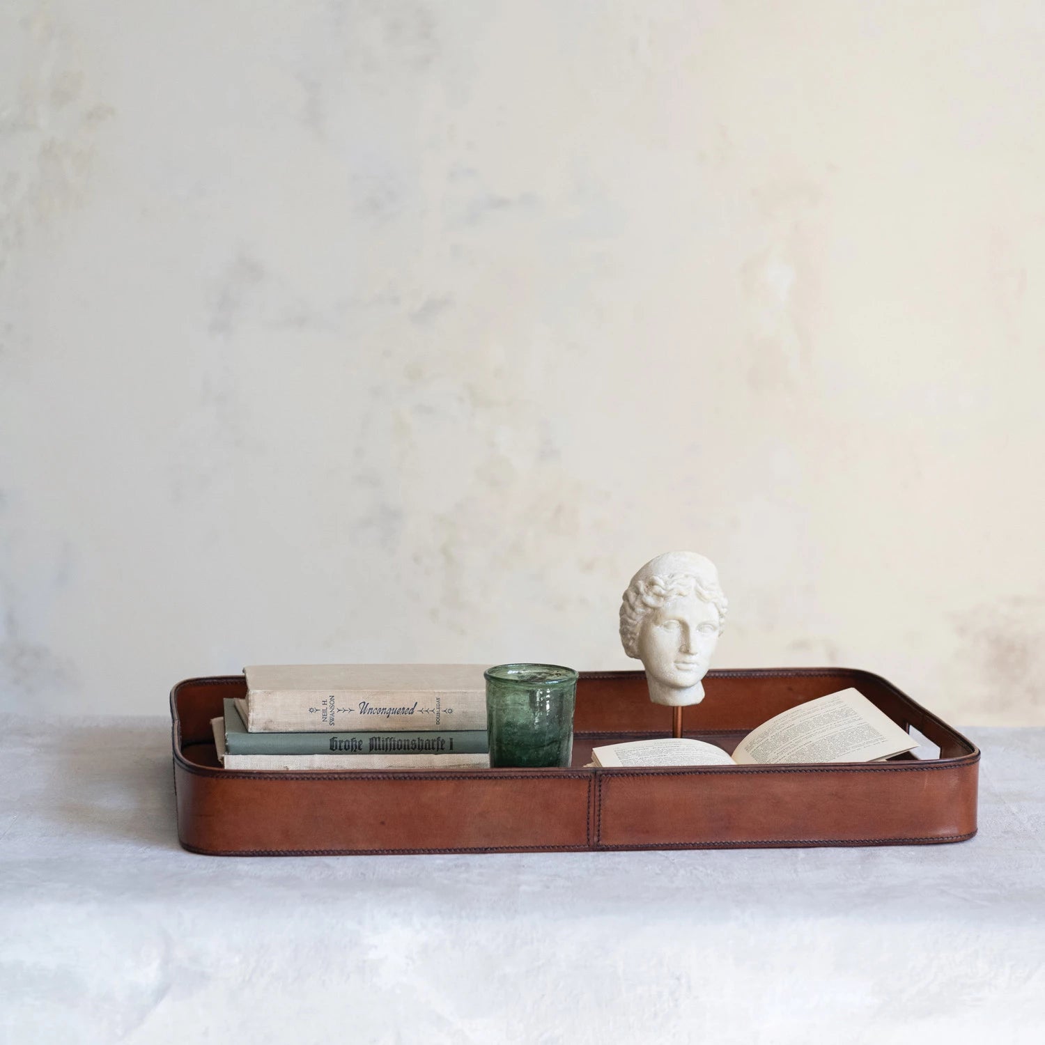 Stitched Leather Tray w/ Handles