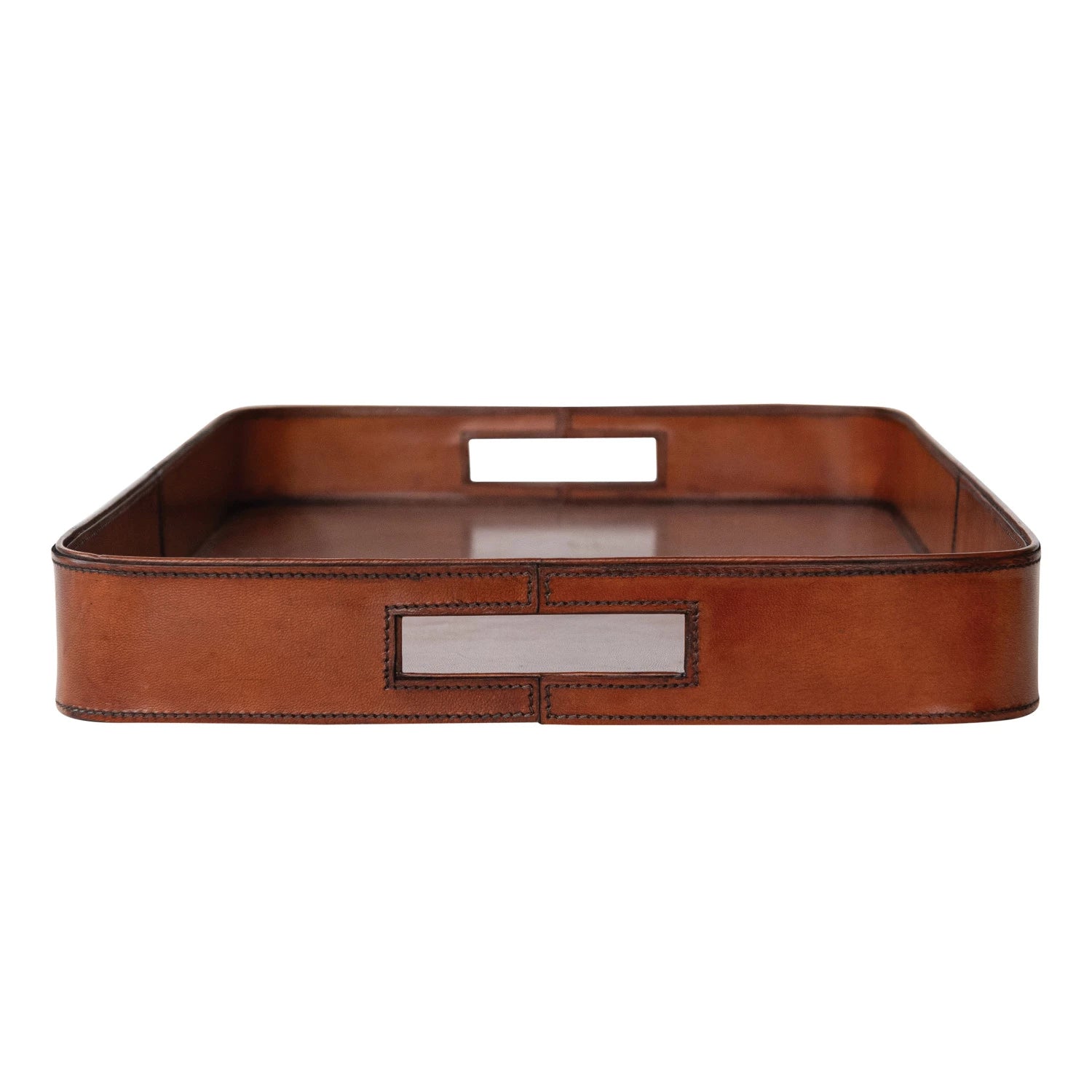 Stitched Leather Tray w/ Handles