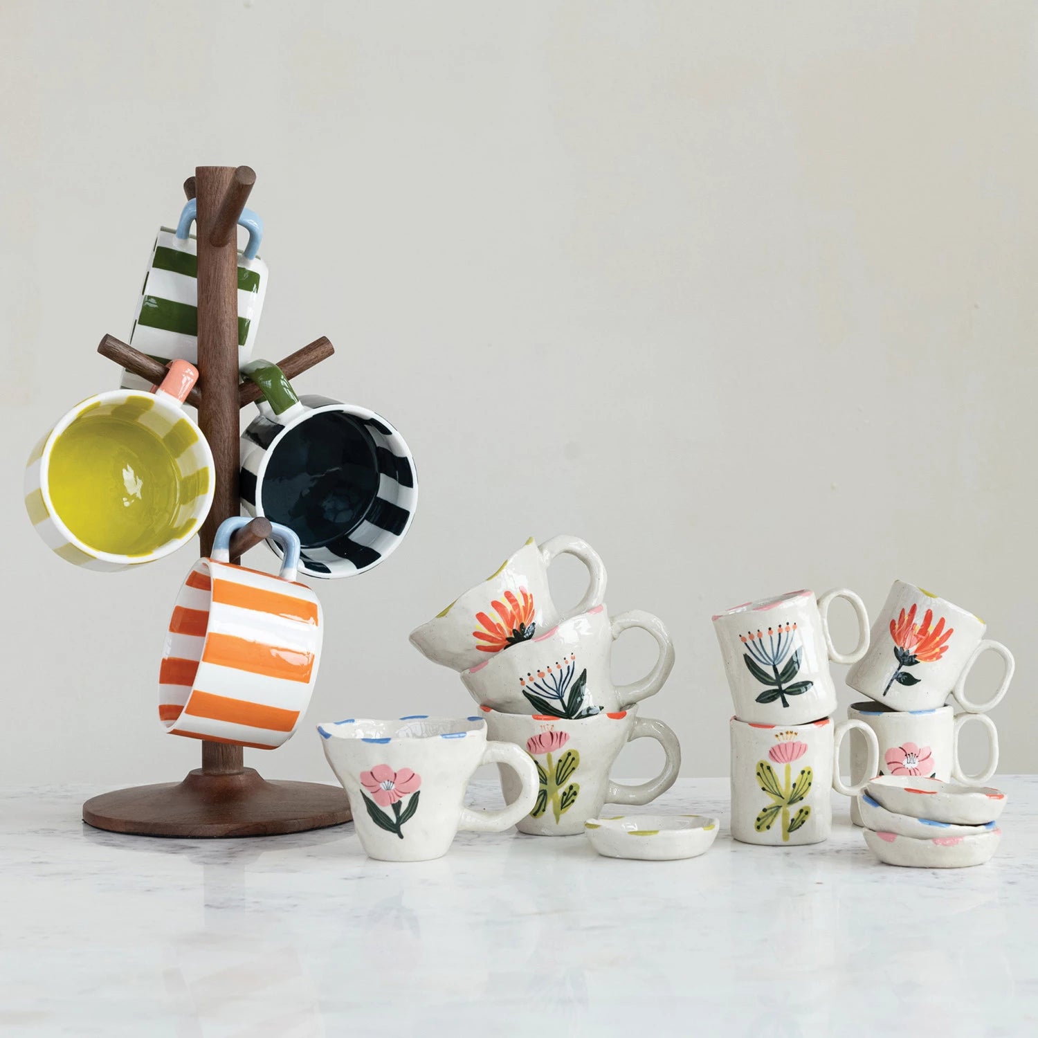 Striped Hand Painted Stoneware Mug 14oz