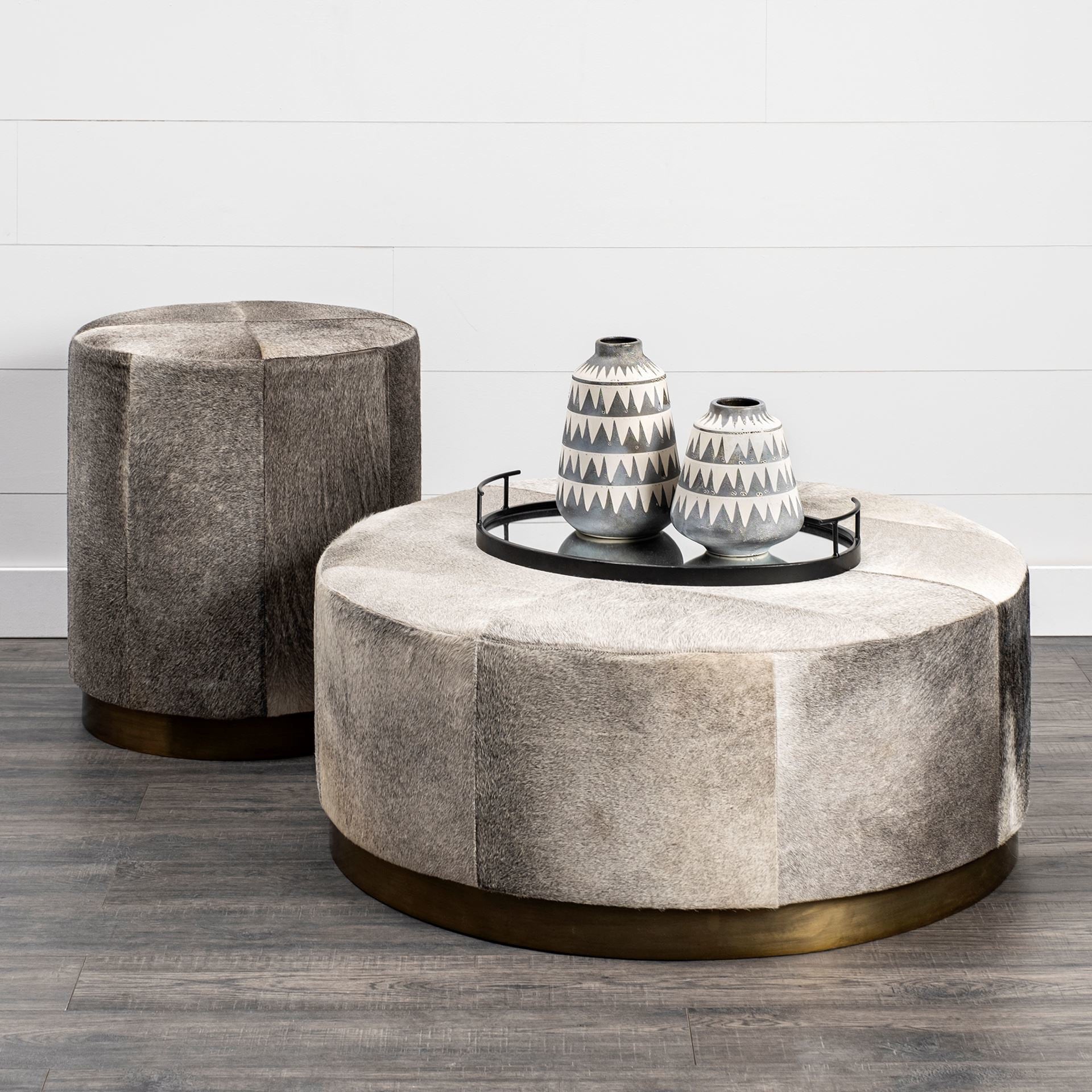 Zahavi Grey Cowhide Ottoman