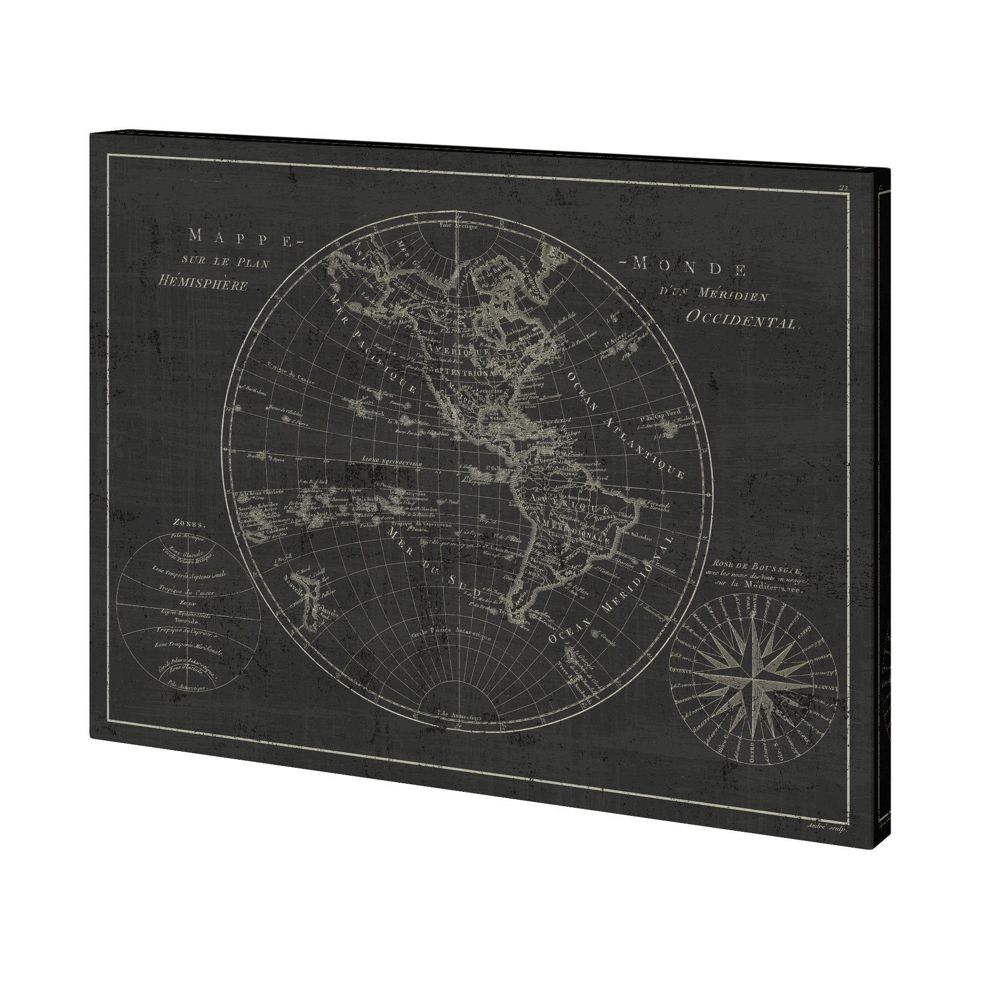 Mappemonde Etching V2 Canvas