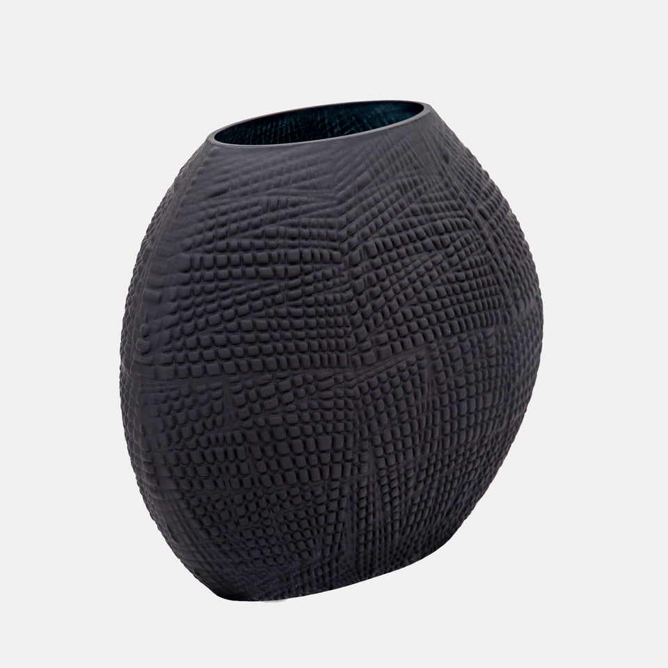 Matte  Black Textured Glass Vase