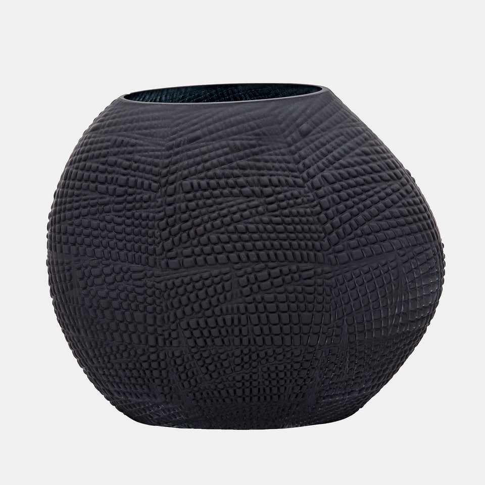 Matte  Black Textured Glass Vase