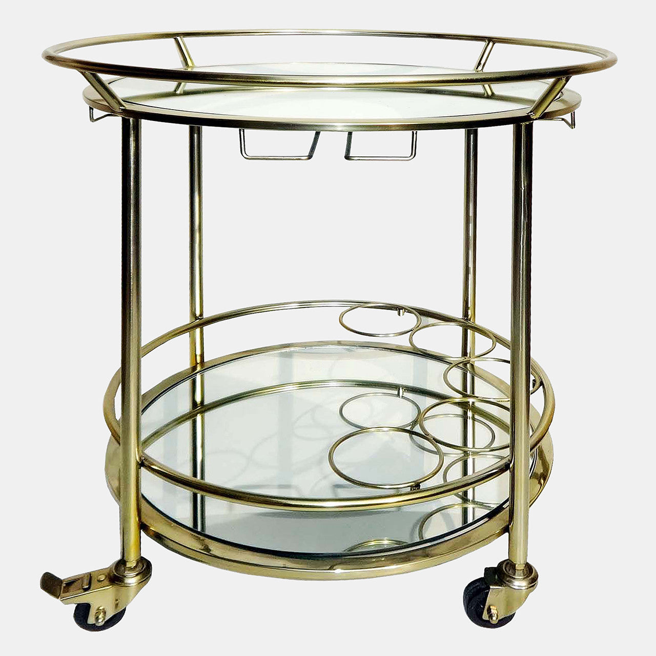 Two Tier Round Rolling Bar Cart