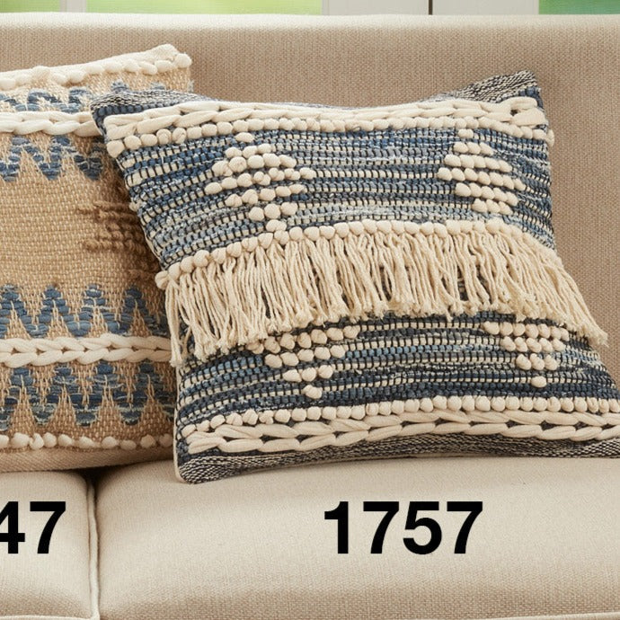 Blue Chindi Fringe Pillow