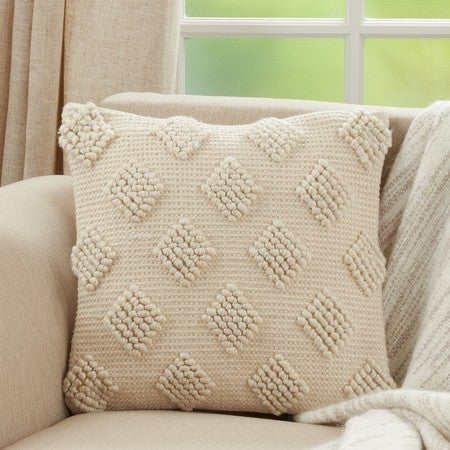 Ivory Pom Pom Diamond Pillow