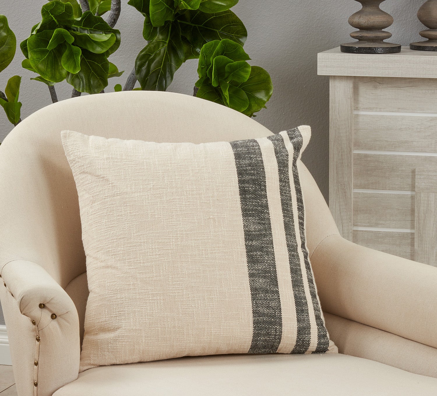 Ivory Offset Black Stripe Pillow