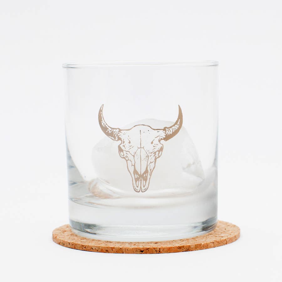 Cow Skull Rocks Glass