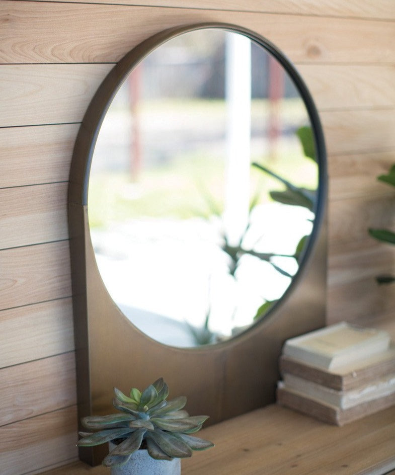 Brass Round Mirror with Rectangular Base