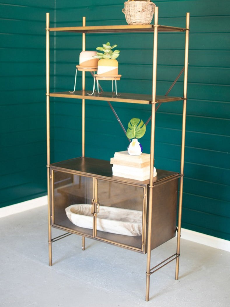 Brass Framed Shelf with Doors