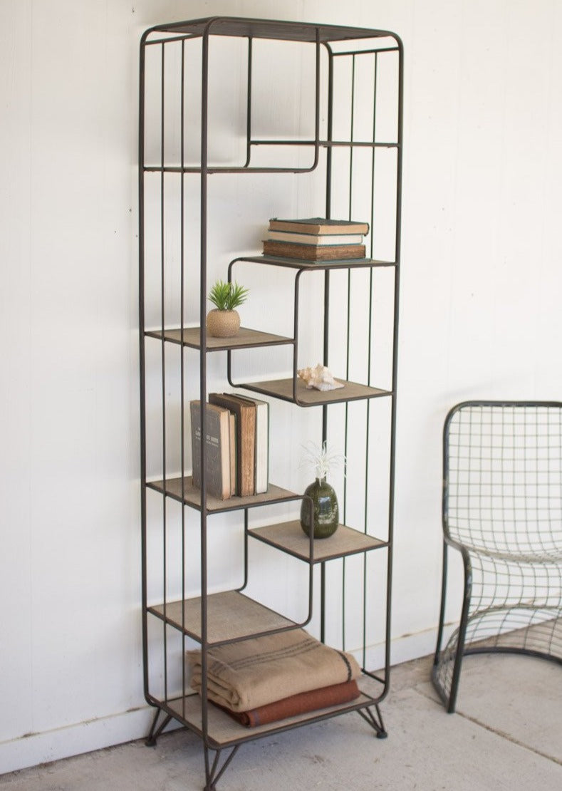 Multi Level Wood & Metal Shelving Unit