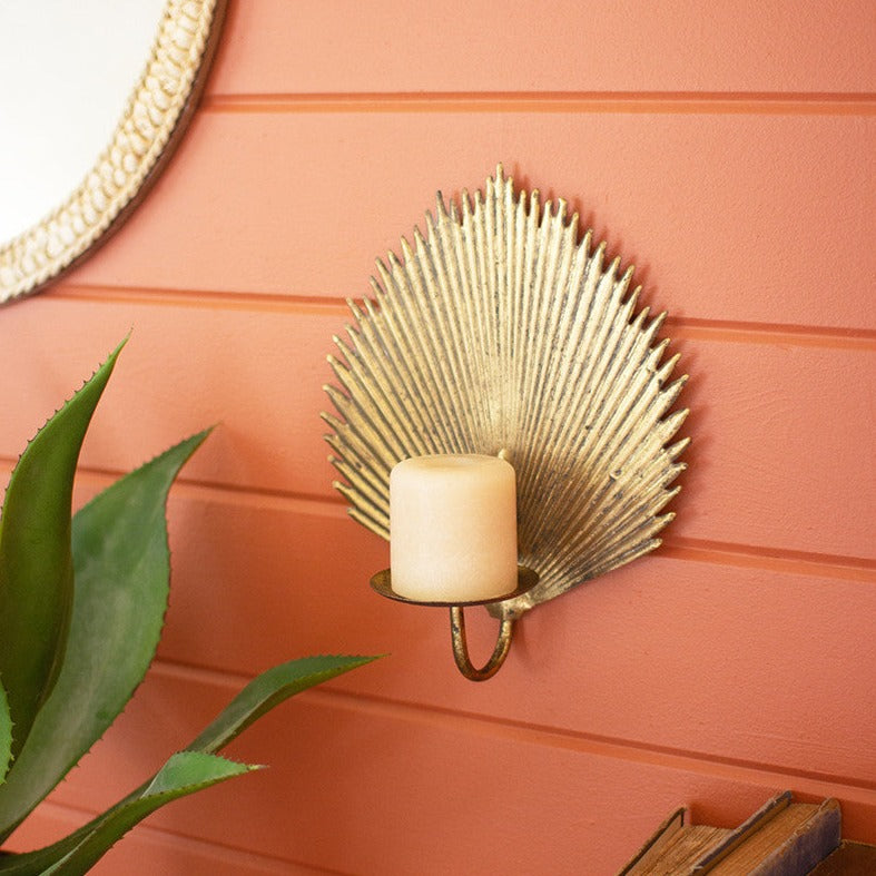 Antique Brass Palm Leaf Candle Sconce