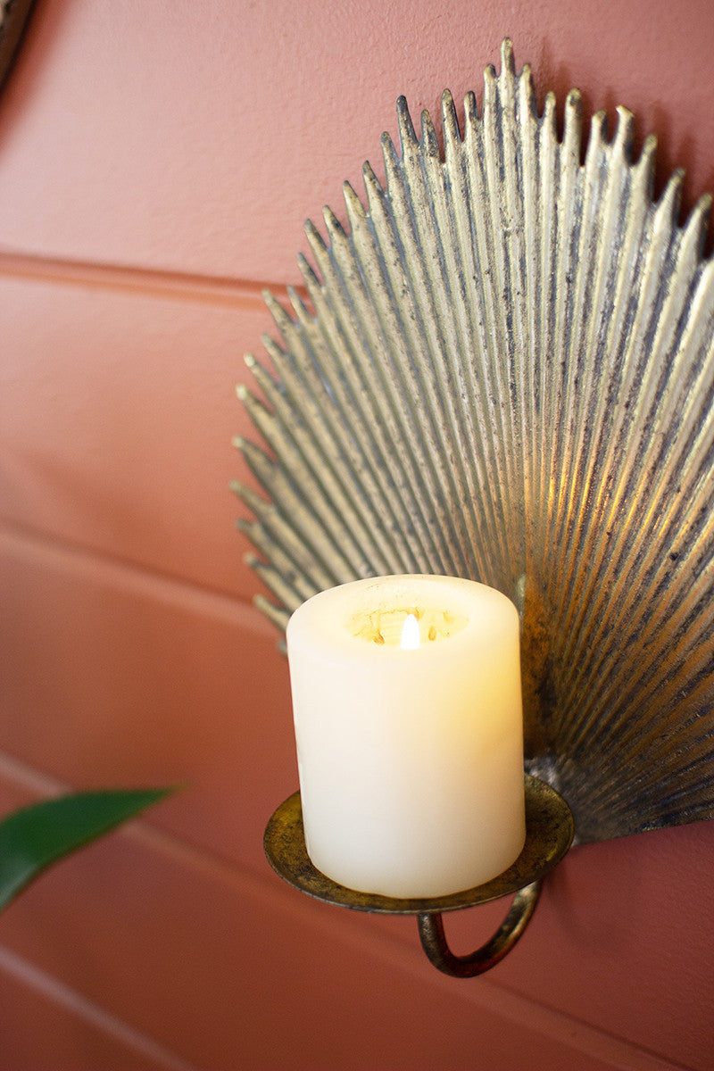 Antique Brass Palm Leaf Candle Sconce