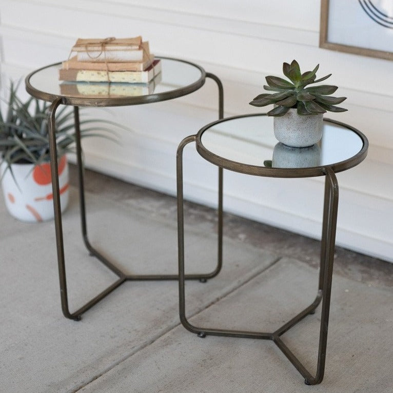 Metal Side Table with Mirrored Top