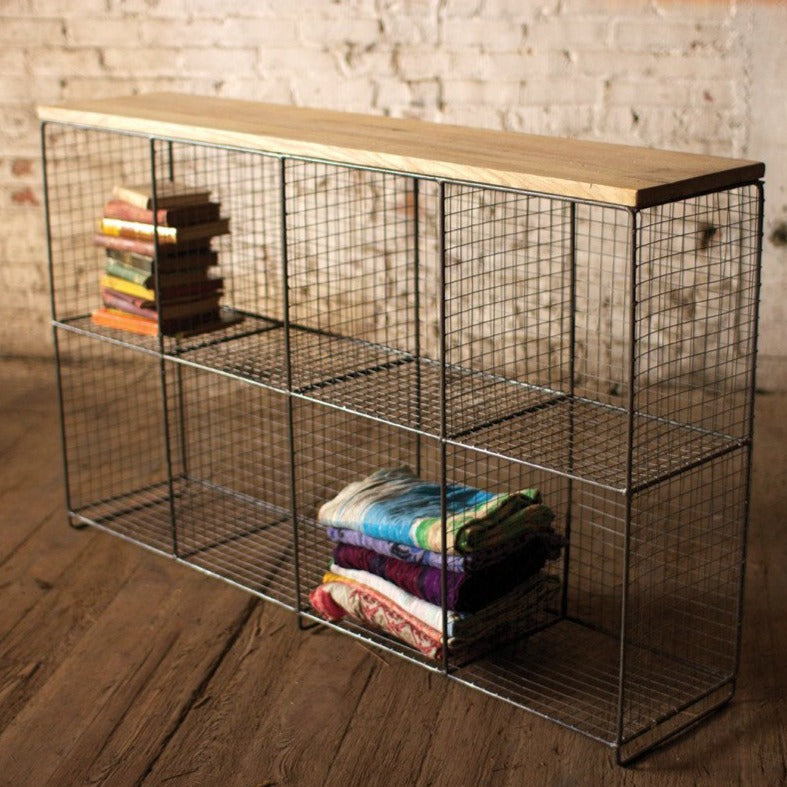8 Cubby Console With Wood Top