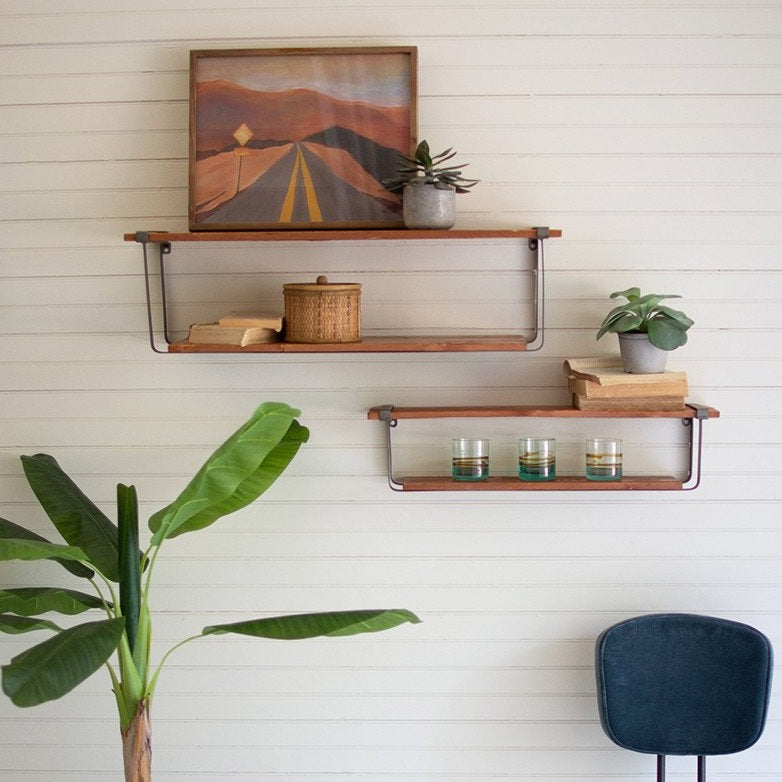 Wood & Recycled Metal Wall Shelf