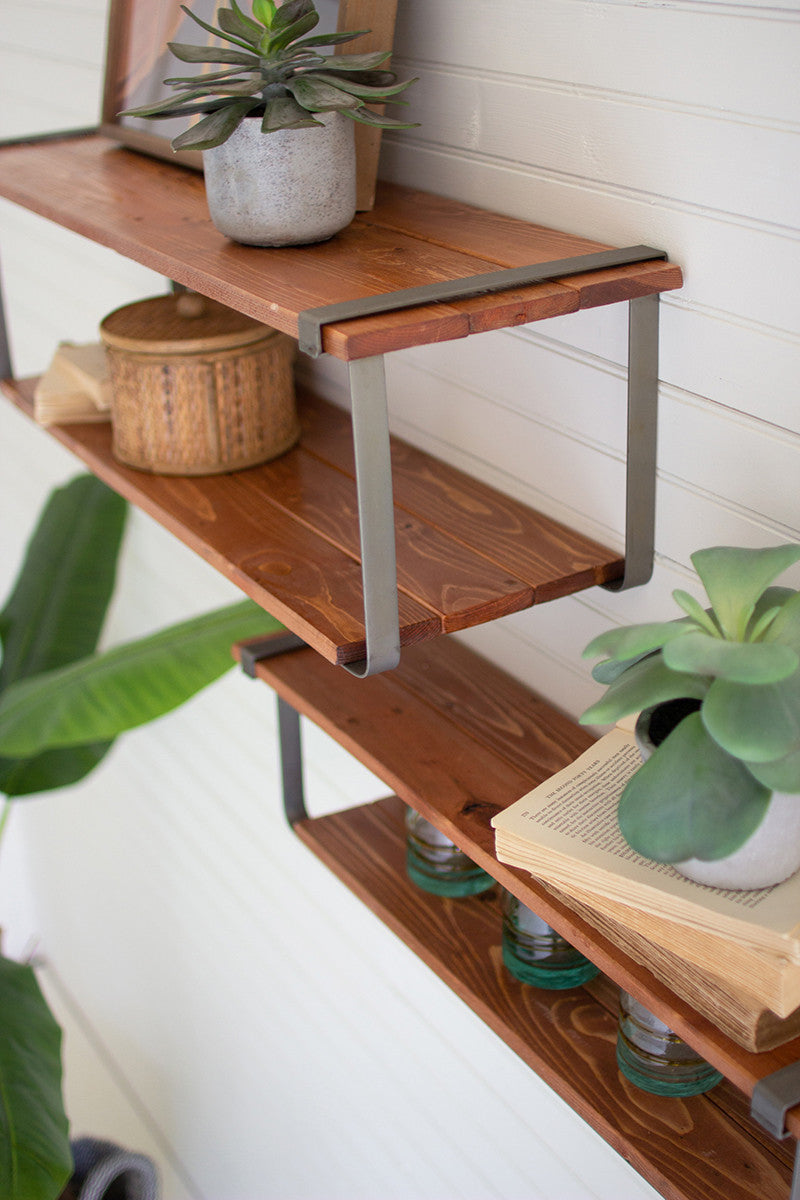 Wood & Recycled Metal Wall Shelf