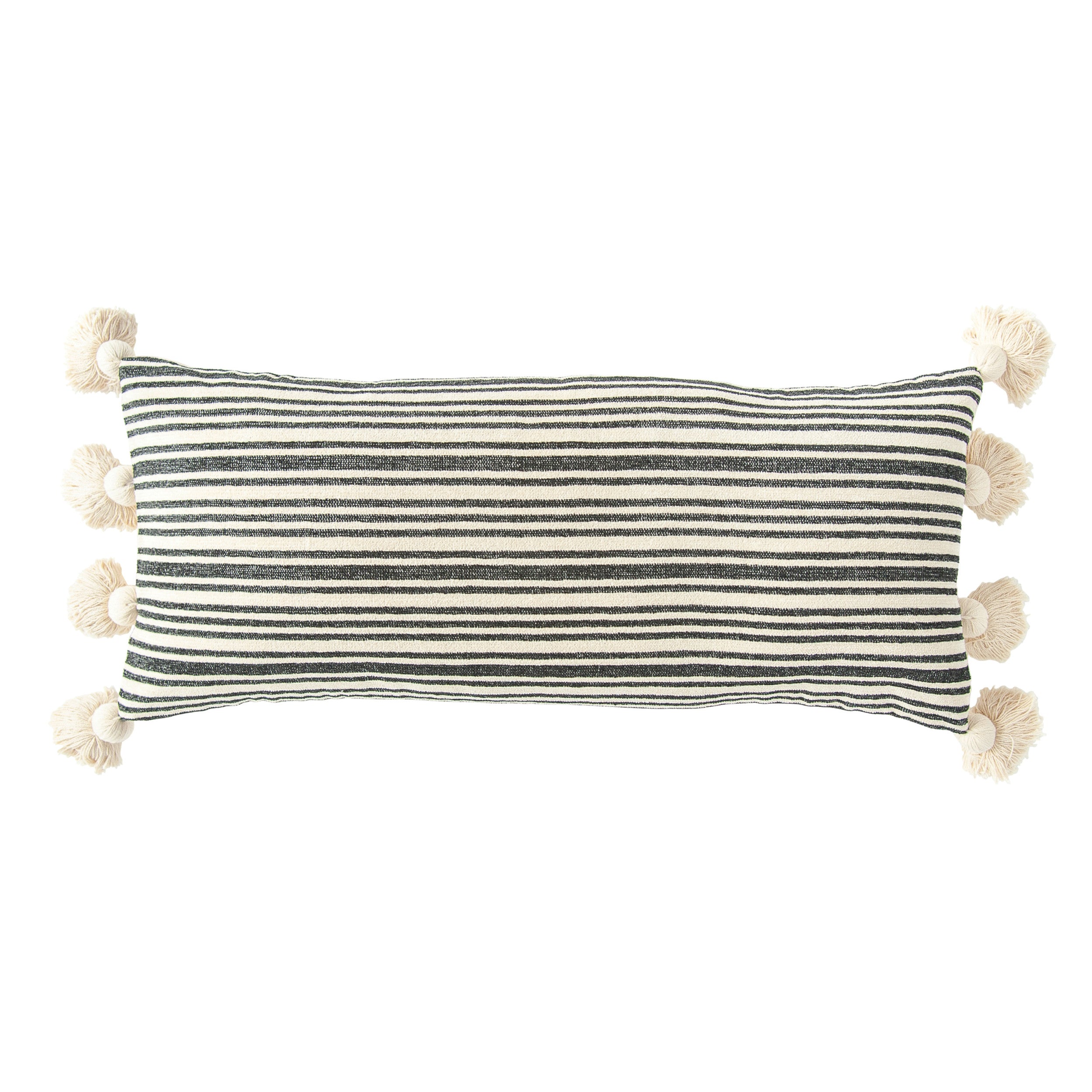 Black Striped Lumbar Pillow with Tassels*