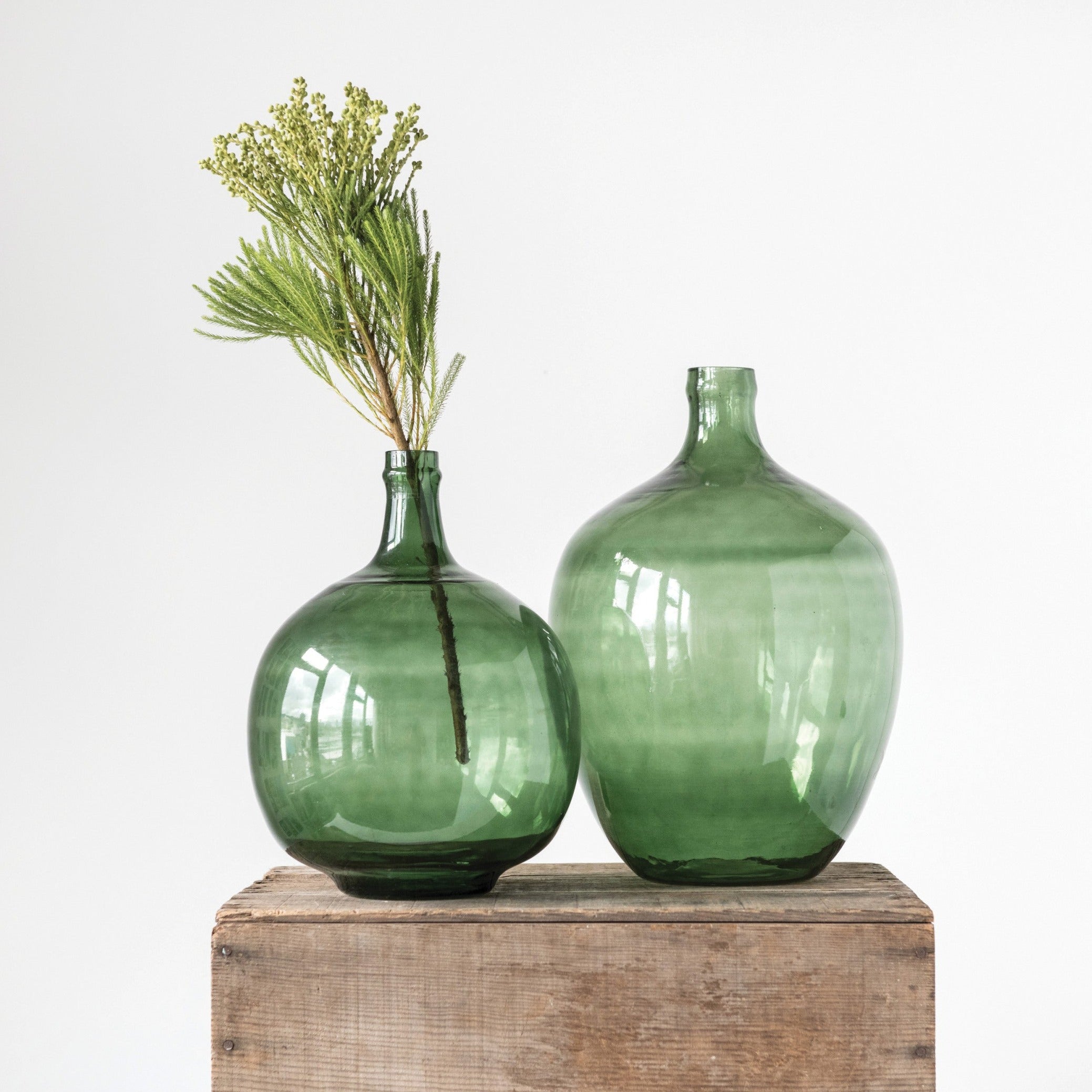 Round Green Glass Vintage-inspired Bottle