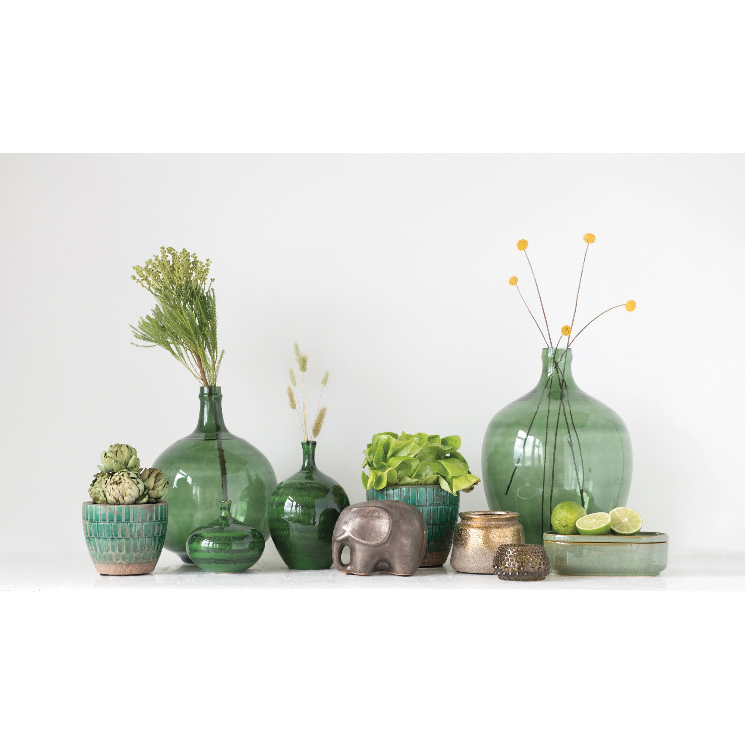 Round Green Glass Vintage-inspired Bottle