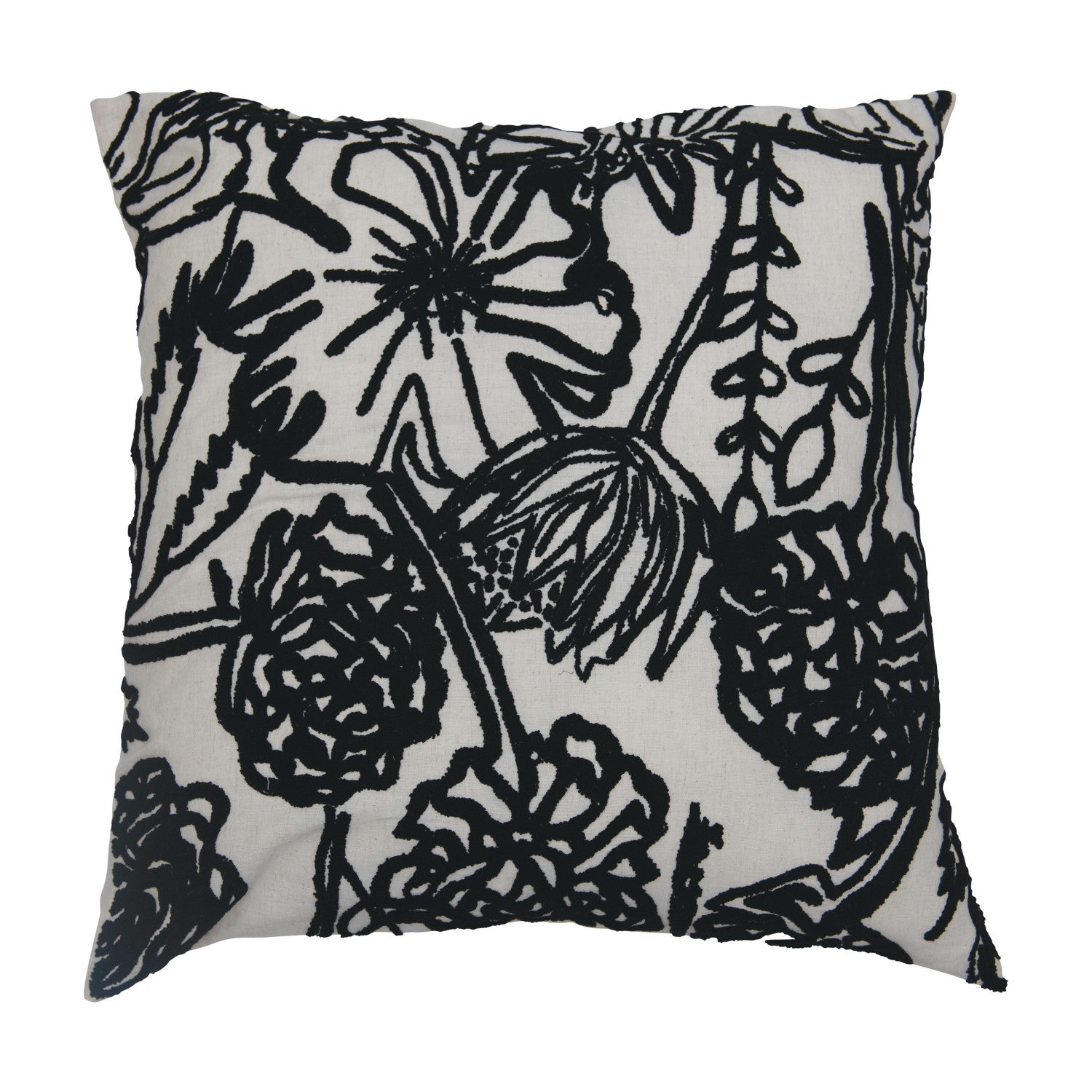 Black Embroidered Floral Square Pillow*