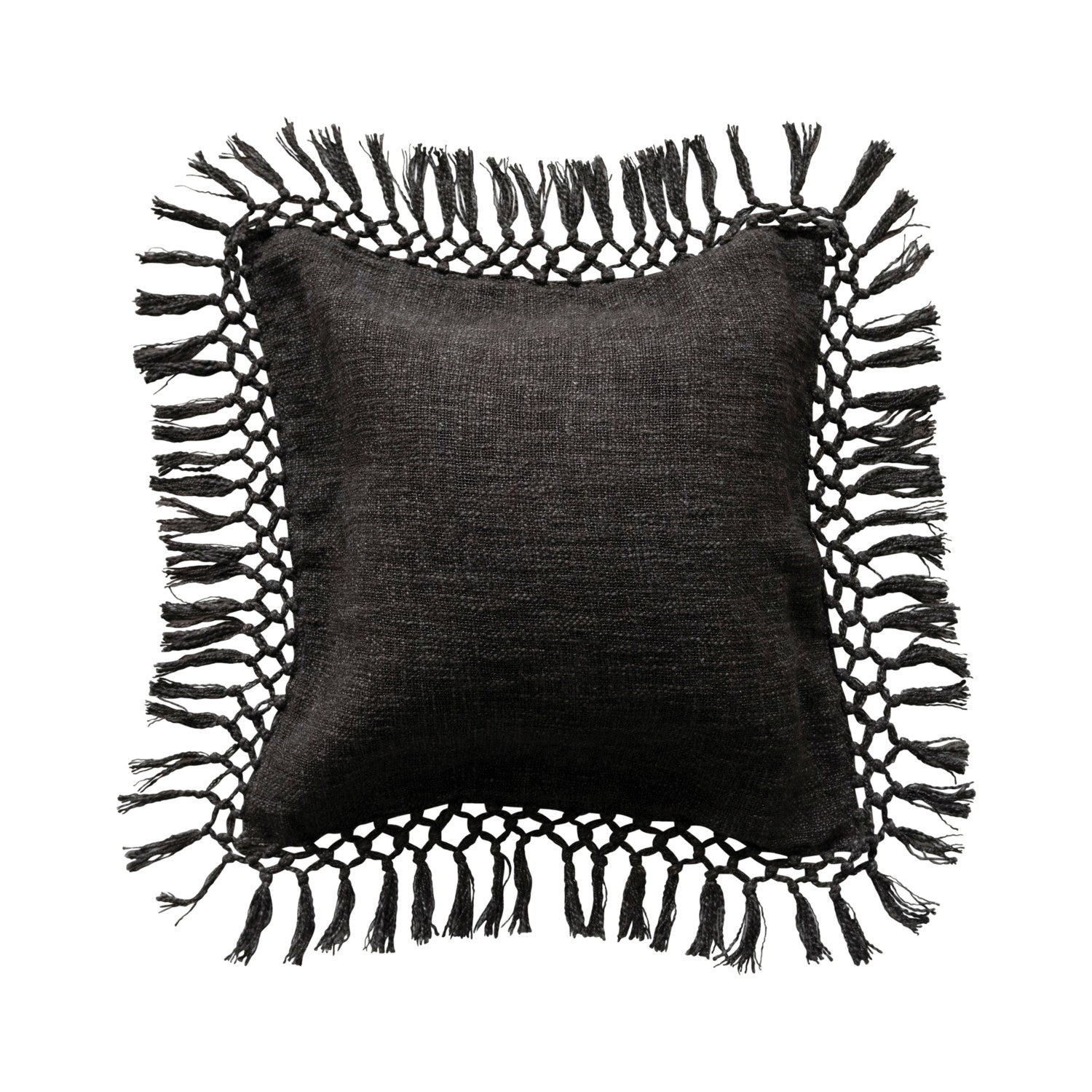 Black Crocheted Fringe Pillow