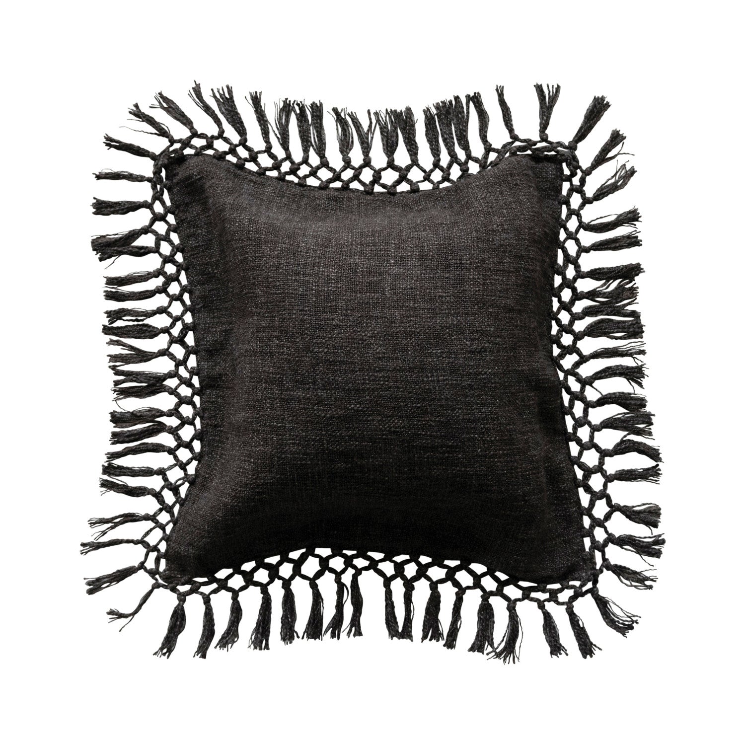 Brown Crocheted Fringe Pillow