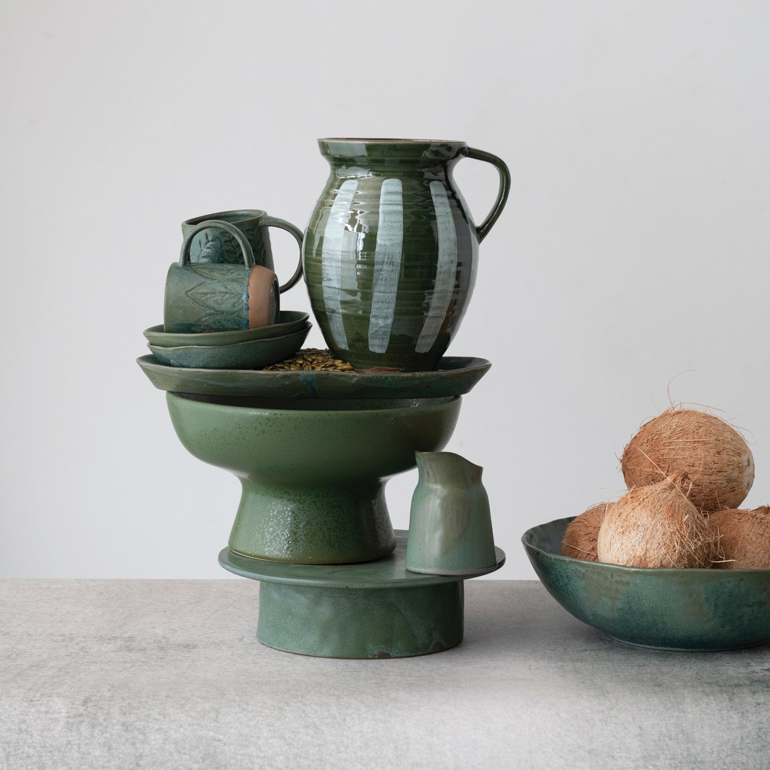 Matte Hunter Green Stoneware Footed Bowl