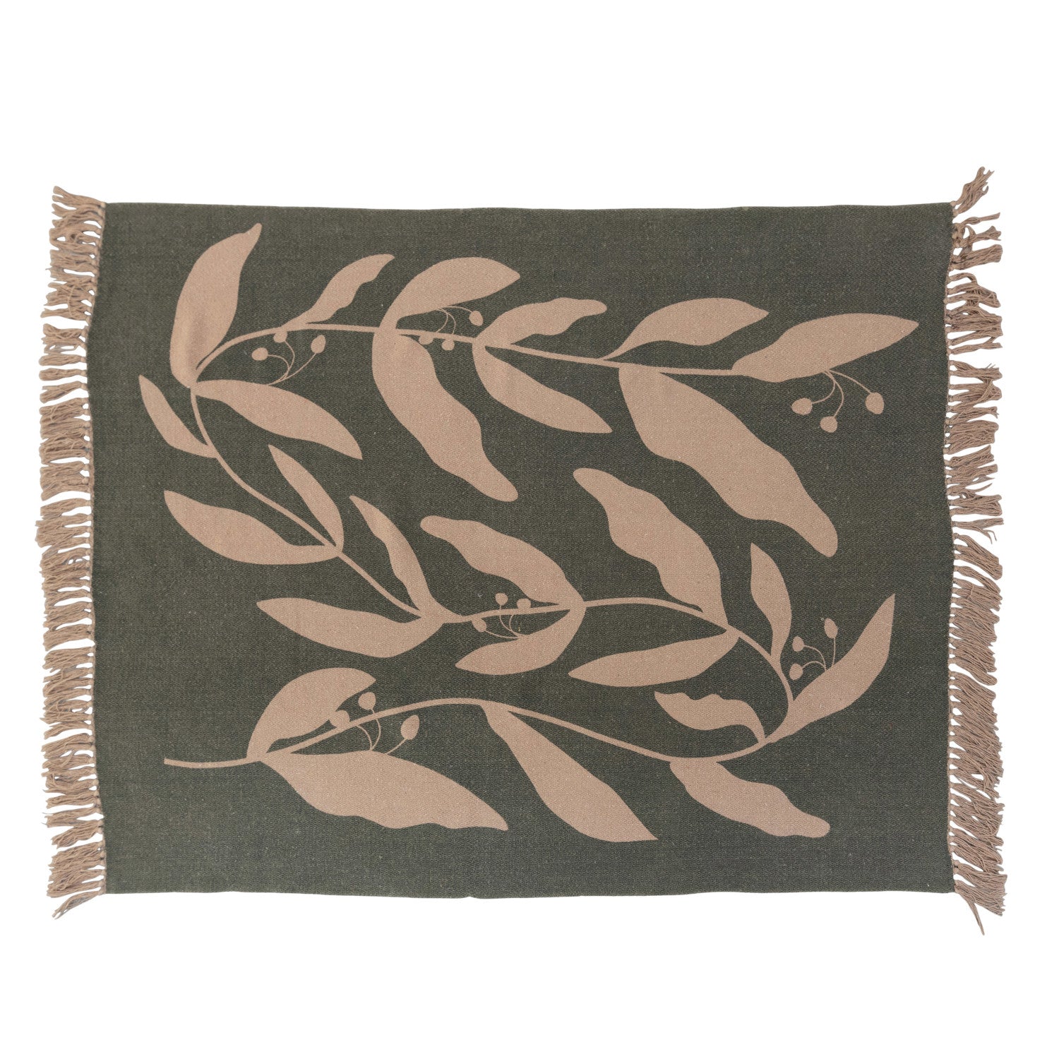 Sage & Tan Printed Throw with Fringe